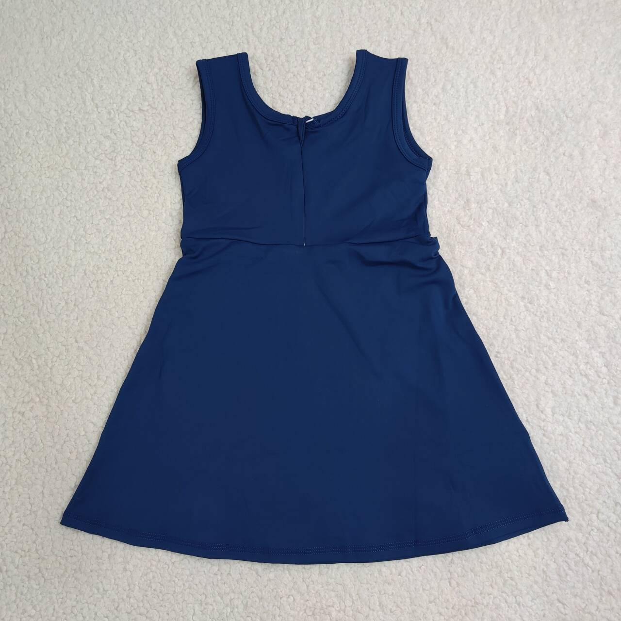 GSD3880 Navy Girls Sleeveless Zipper Yoga Dress With Bow