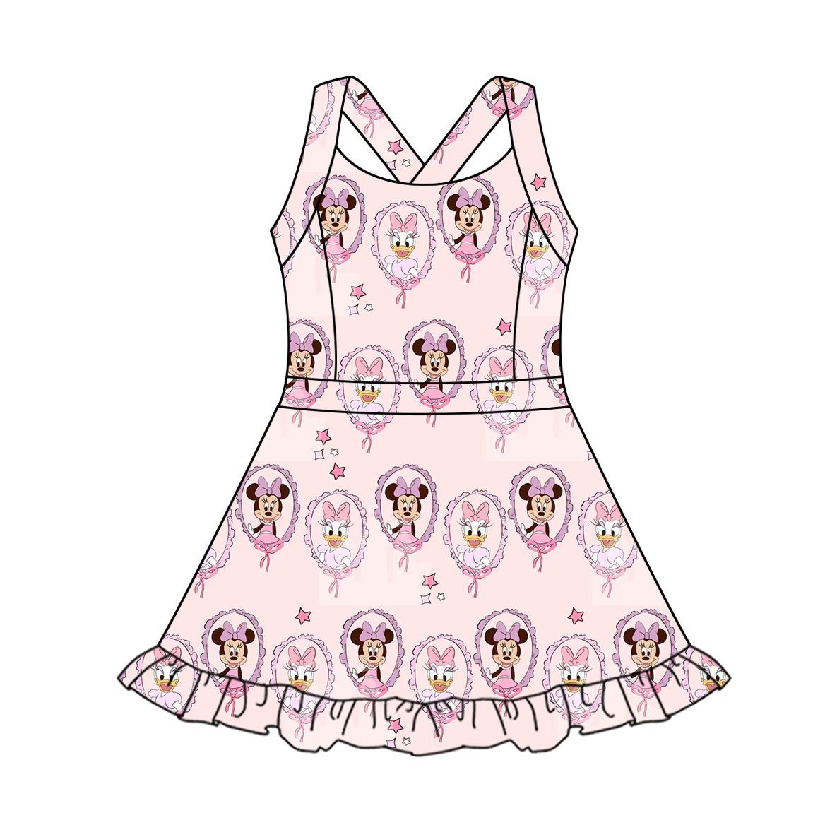 3.12 GSD2343 Preorder Cartoon Mouse Bows Girls Summer Yoga Dress