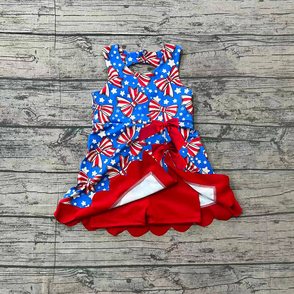 GSD3925 Preorder Bows Stars Girls 4th of July Scallop Yoga Dress