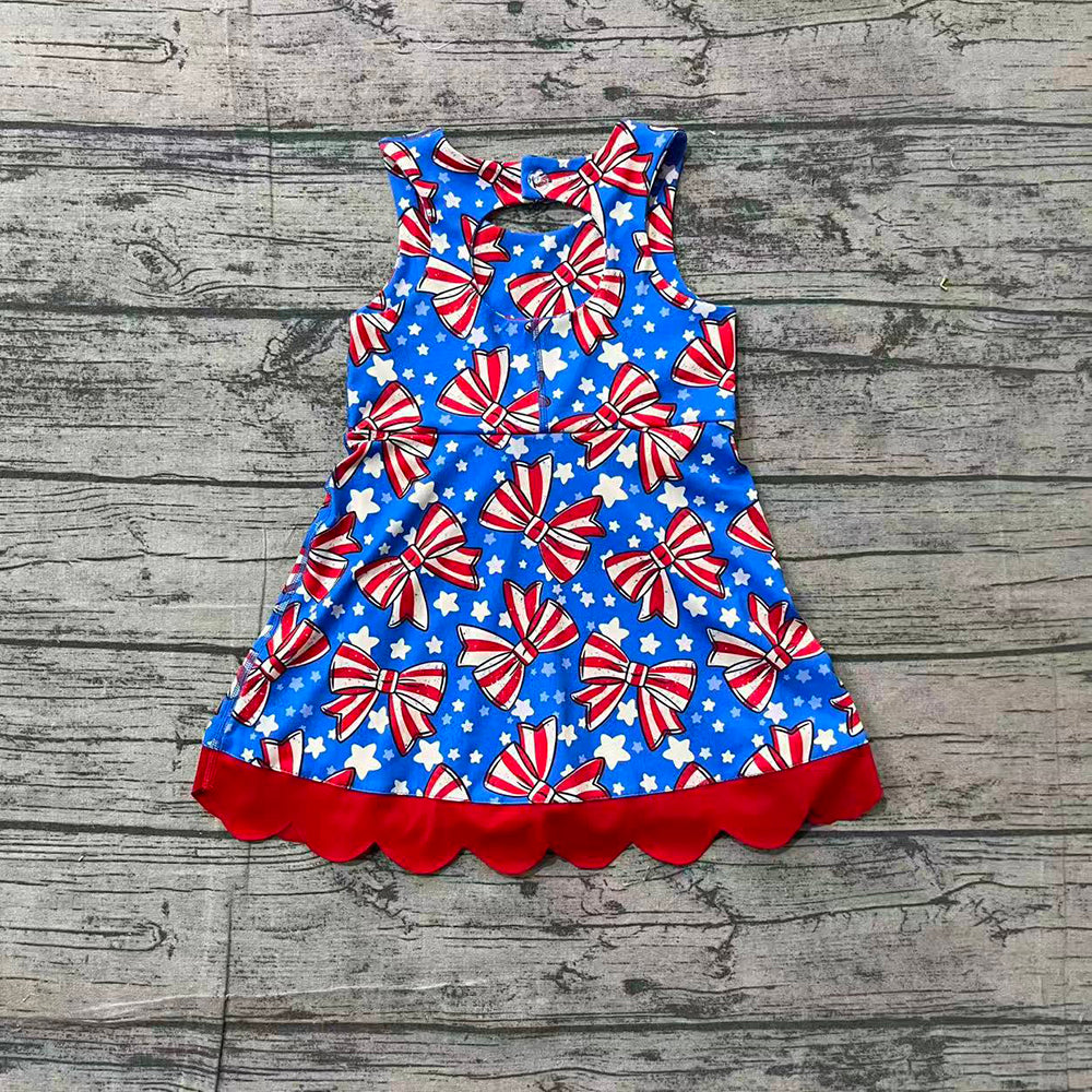 GSD3925 Preorder Bows Stars Girls 4th of July Scallop Yoga Dress