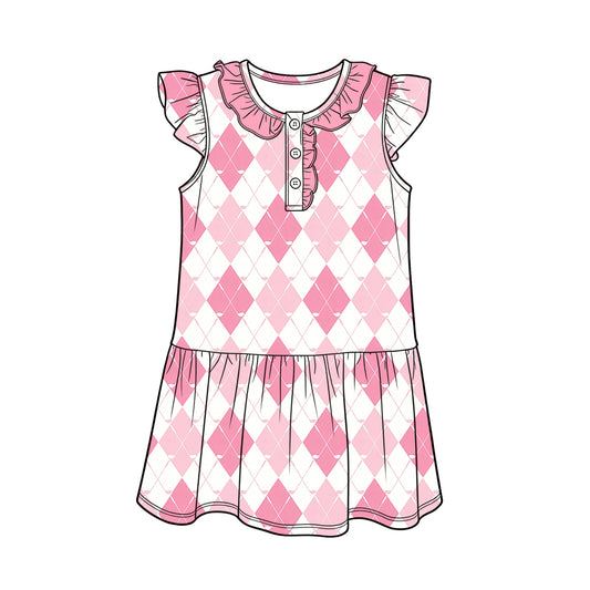 3.14 GSD3928 Preorder Golf Pink Print Girls Summer Knee Length Dress