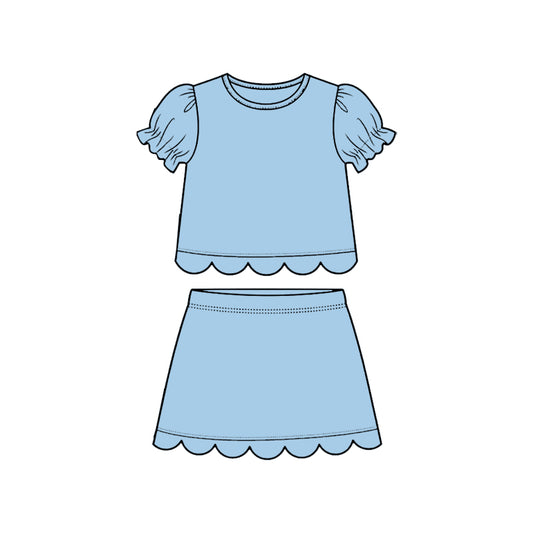 3.16 GSD3933 Preorder Blue Cotton Skirts Girls Summer Scallop Clothes Set