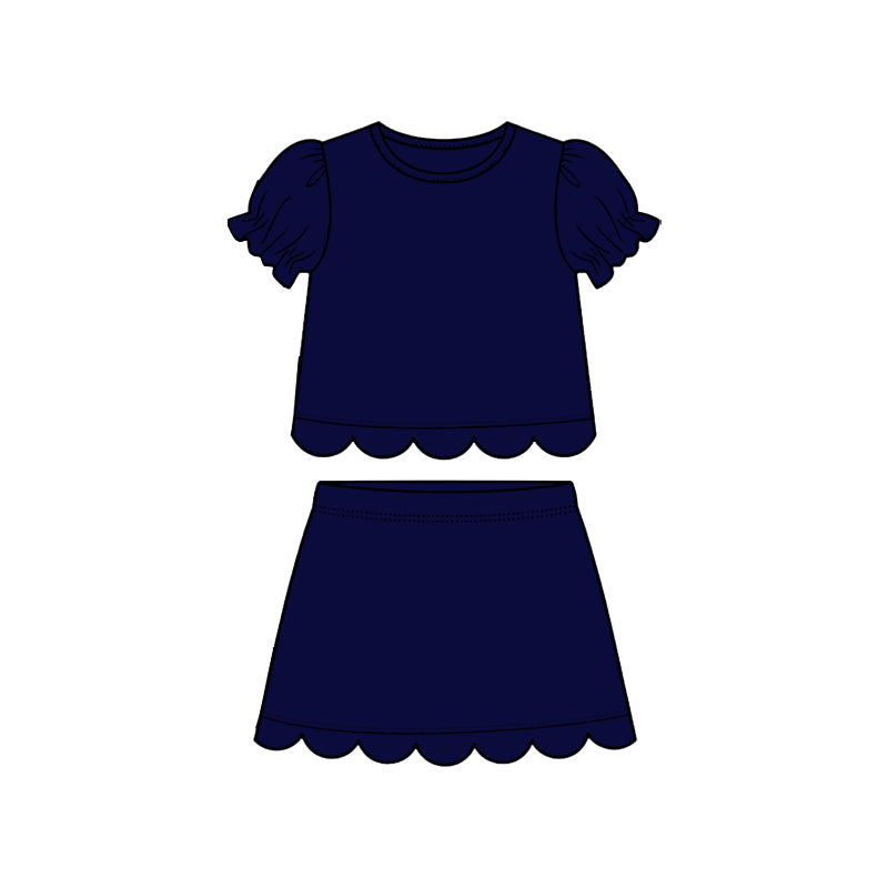 3.16 GSD3934 Preorder Navy Cotton Skirts Girls Summer Scallop Clothes Set