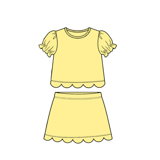 3.16 GSD3936 Preorder Yellow Cotton Skirts Girls Summer Scallop Clothes Set