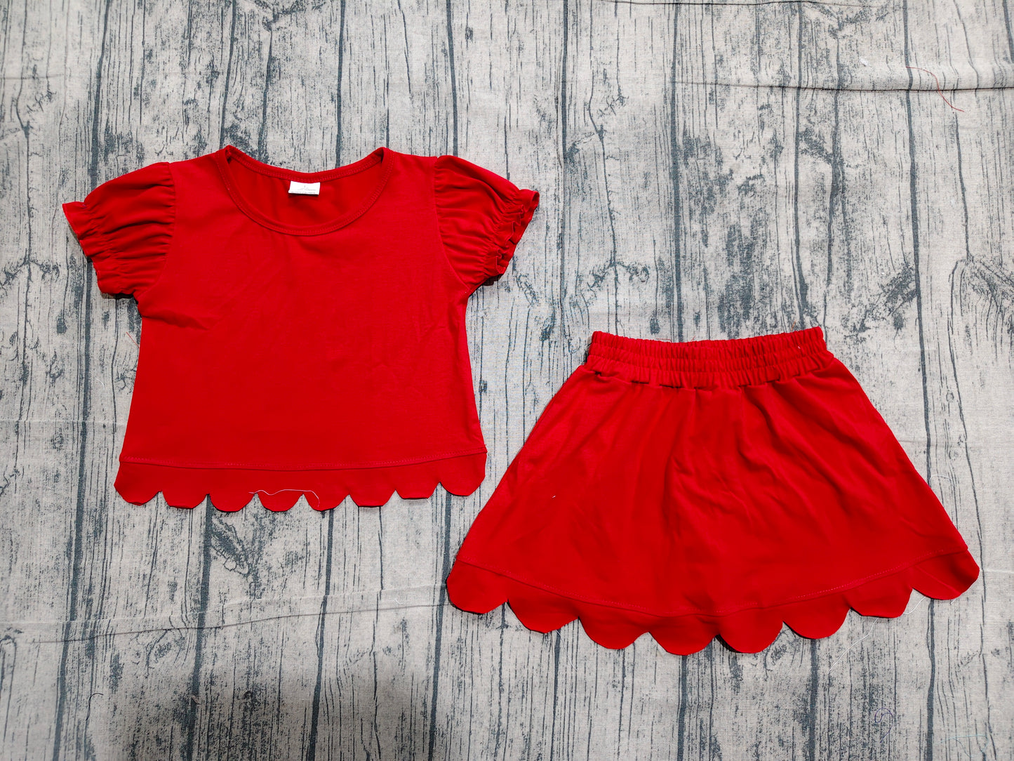 3.16 GSD3938 Preorder Red Cotton Skirts Girls Summer Scallop Clothes Set
