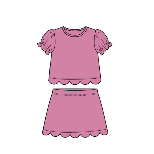 3.16 GSD3939 Preorder Pink Cotton Skirts Girls Summer Scallop Clothes Set