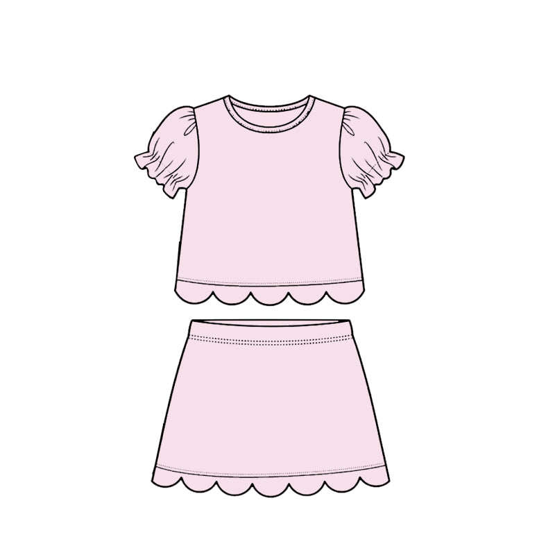 3.16 GSD3940 Preorder Light Pink Cotton Skirts Girls Summer Scallop Clothes Set