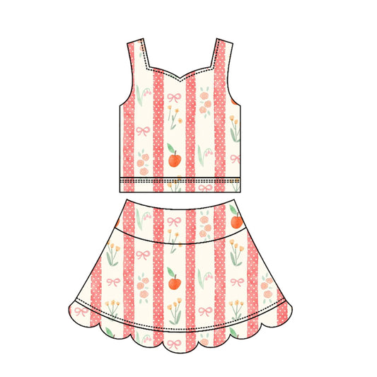 3.17 GSD3948 Preorder Flowers Bows Stripes Girls Summer Scallop Yoga Clothes Set