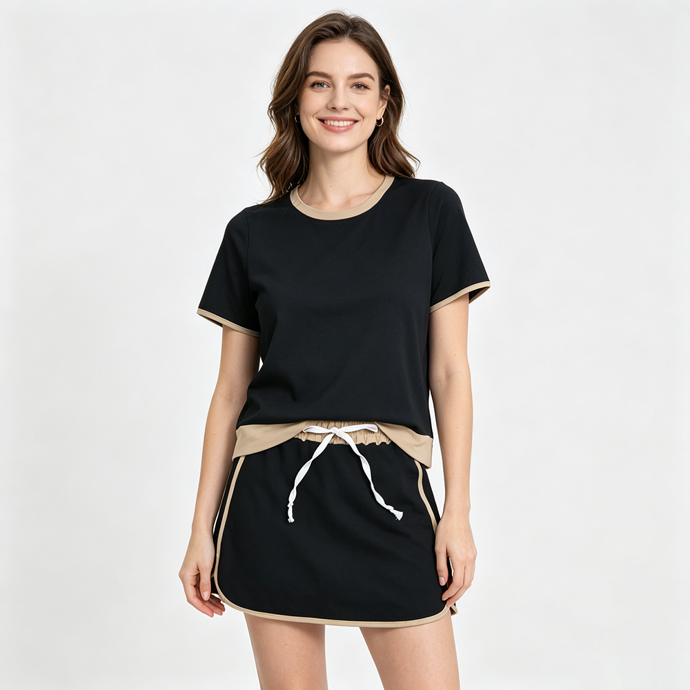 GSD3954 Black Top Skirts Shorts Woman Summer Cotton Clothes Set