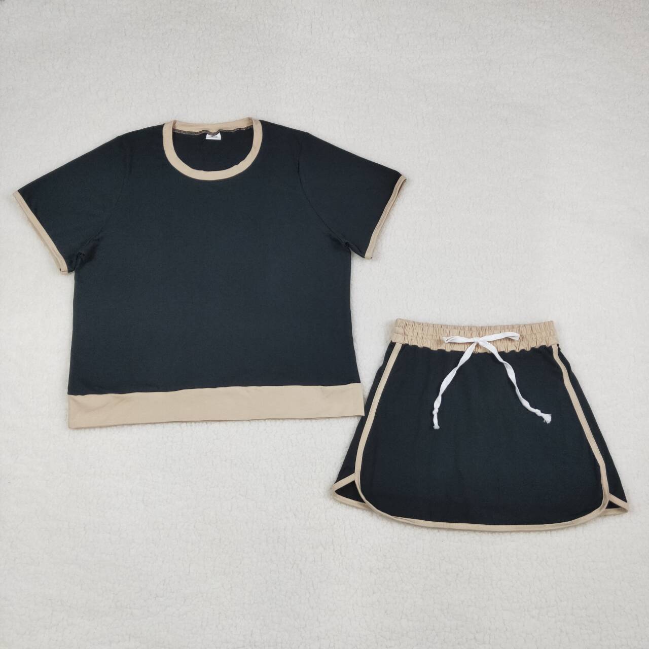 GSD3954 Black Top Skirts Shorts Woman Summer Cotton Clothes Set