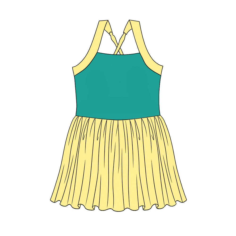3.21 GSD3980 Preorder Green Yellow Cartoon Princess Strap Tulle Yoga Knee Length Dress