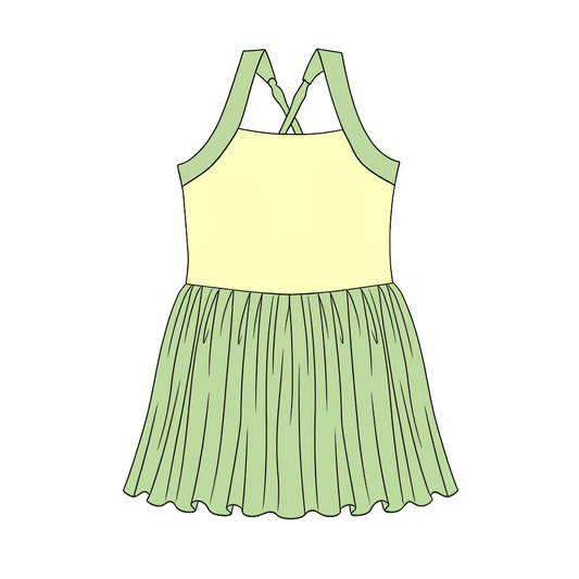 3.21 GSD3981 Preorder Green Cartoon Princess Strap Tulle Yoga Knee Length Dress
