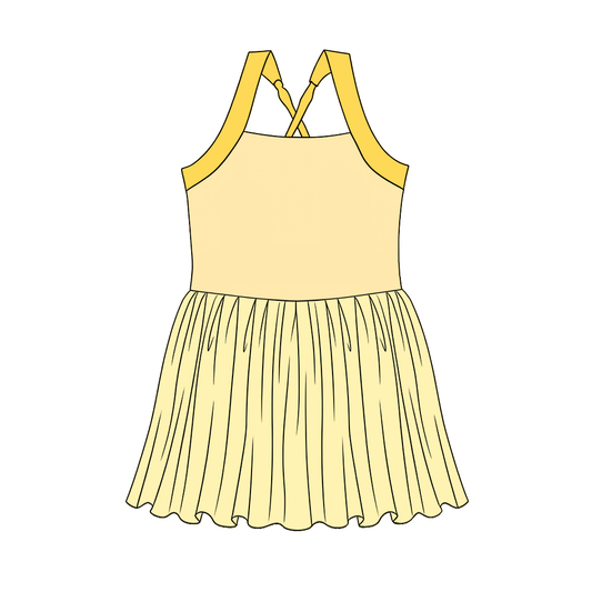 3.21 GSD3982 Preorder Yellow Cartoon Princess Strap Tulle Yoga Knee Length Dress