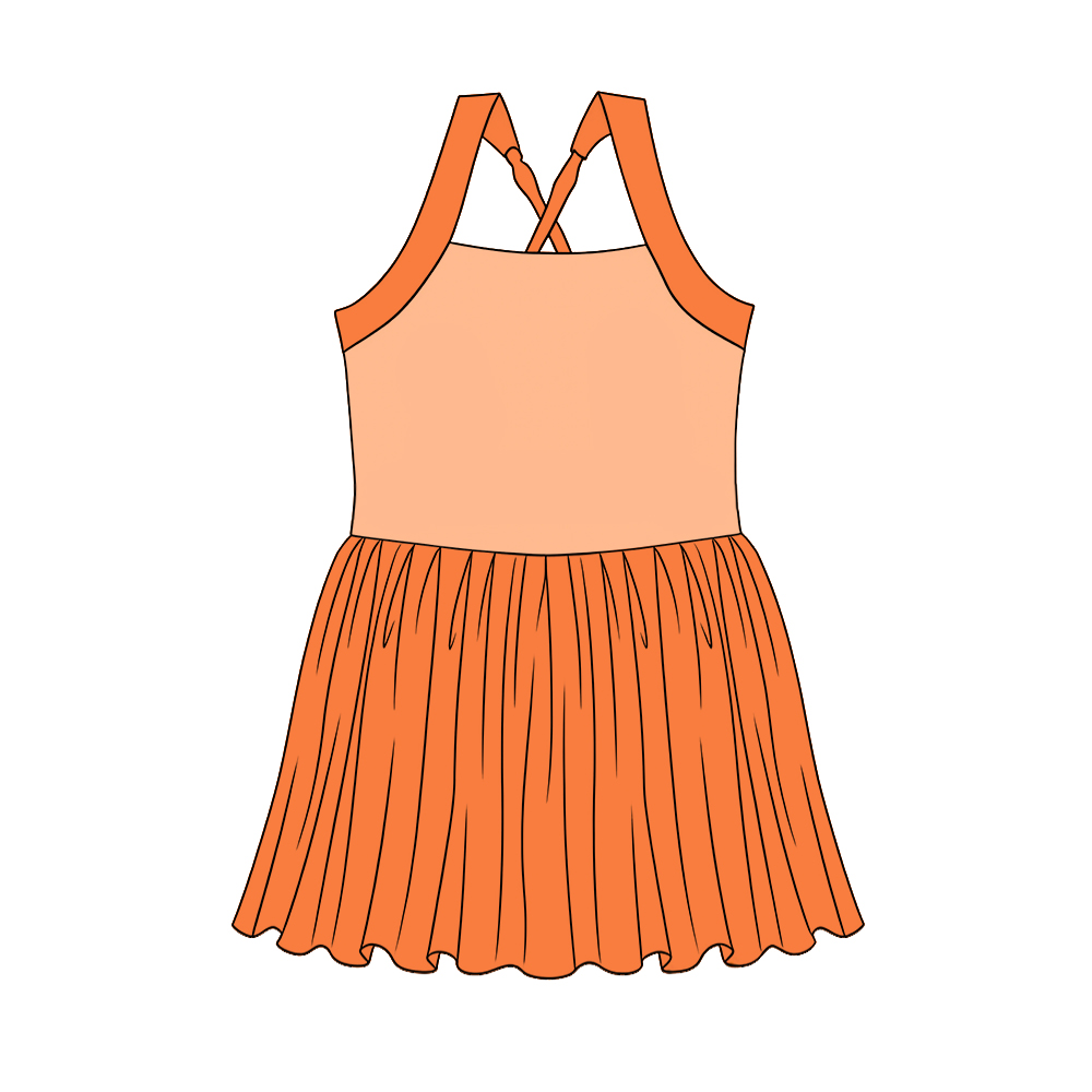 3.21 GSD3983 Preorder Orange Cartoon Princess Strap Tulle Yoga Knee Length Dress