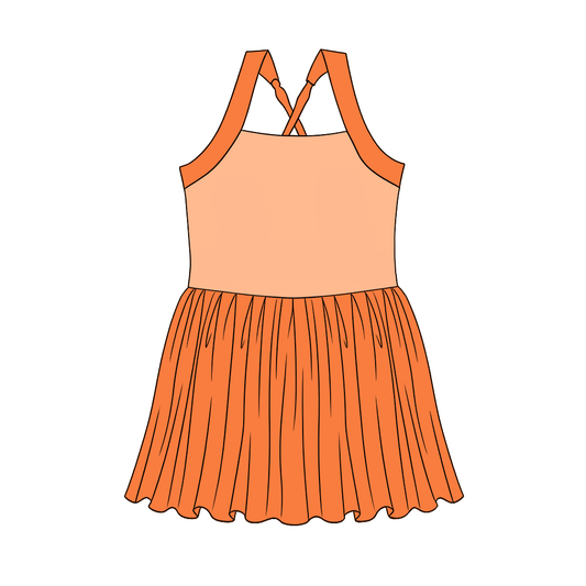 3.21 GSD3983 Preorder Orange Cartoon Princess Strap Tulle Yoga Knee Length Dress