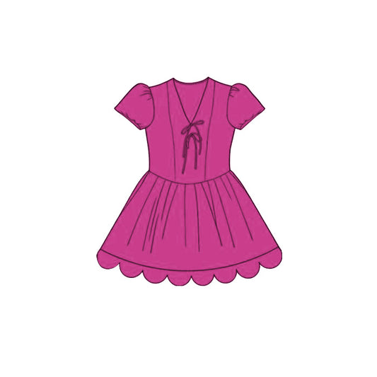 3.24 GSD3994 Baby Girls Cotton  Hot Pink Short Sleeve Scalloped Dress Preorder