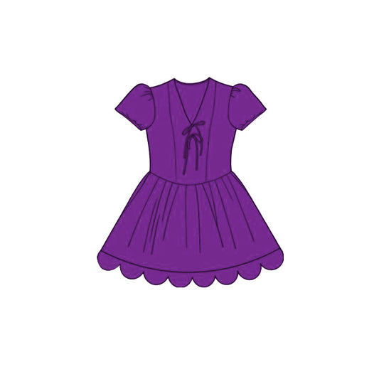 3.24 GSD3997 Baby Girls Cotton Purple Short Sleeve Scalloped Dress Preorder
