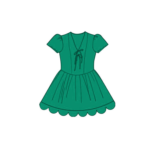 3.24 GSD3998 Baby Girls Cotton Green Short Sleeve Scalloped Dress Preorder