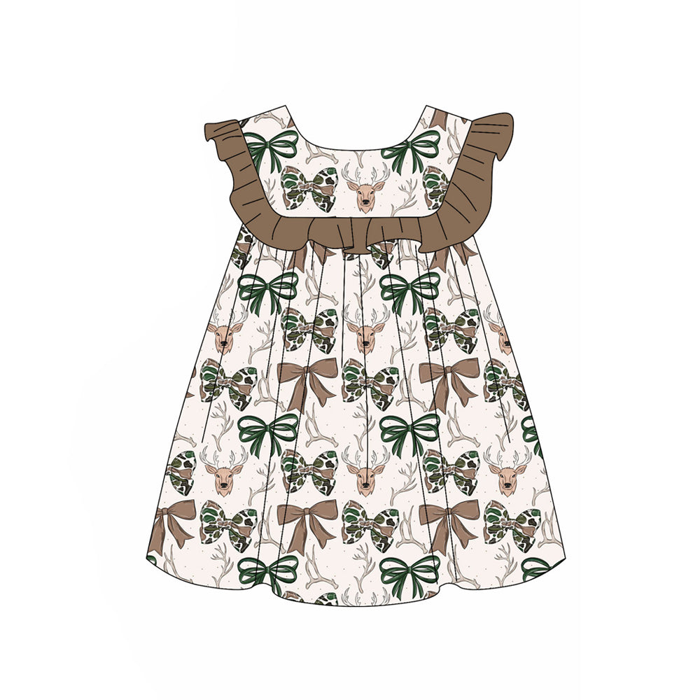 3.26 Girls Deer & Bow Print Ruffle Sleeve Dress Preorder