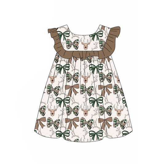 3.26 Girls Deer & Bow Print Ruffle Sleeve Dress Preorder