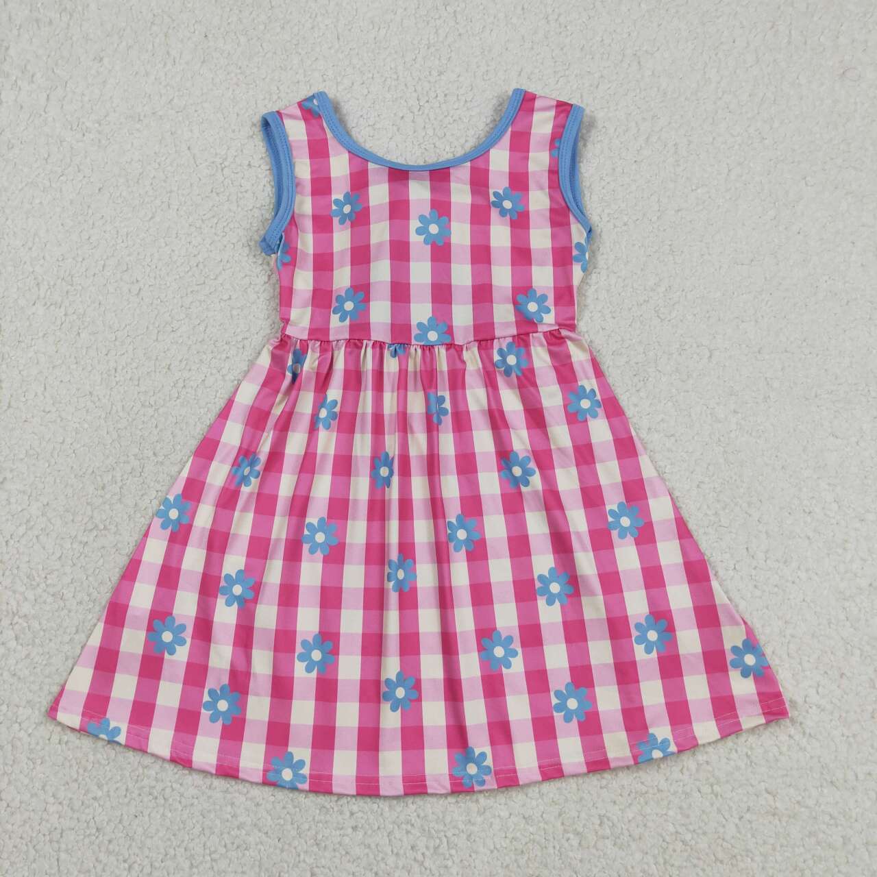 GSD4007 Pink Gingham Floral Backless Bow Baby Summer Sleeveless Dress