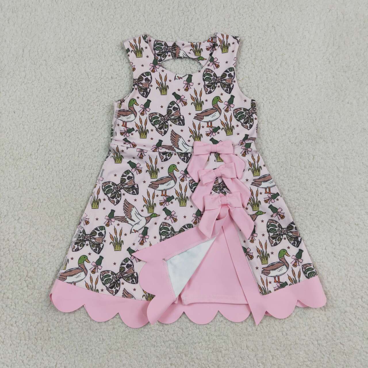 GSD4009 Duck Bows Print Girls Sleeveless Scallop Yoga Dress