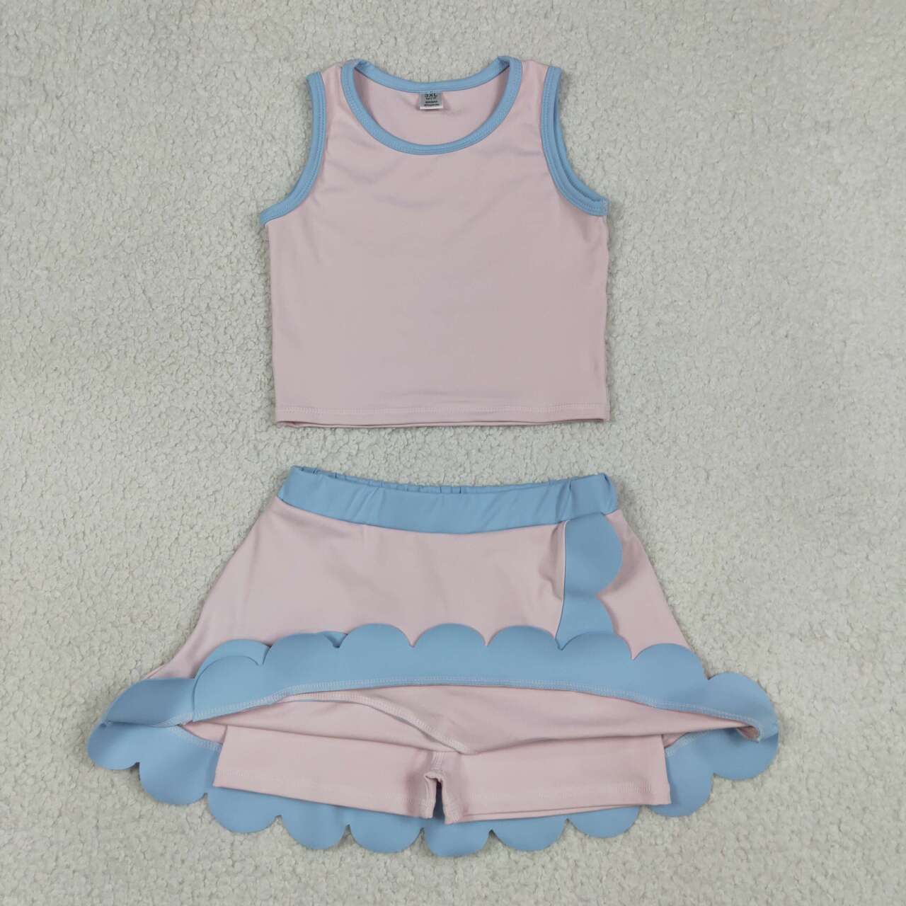 GSD4010 Pink & Blue Tank Top Scallop Edge Skort Girls Active Outfits