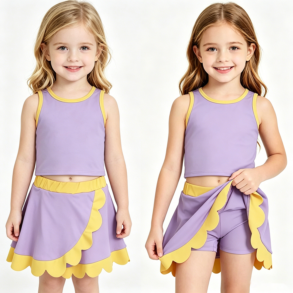 20 Solid Colors Tank Top Scallop Edge Skort Baby Girls Active Clothes Set Sisters Yoga Outfits