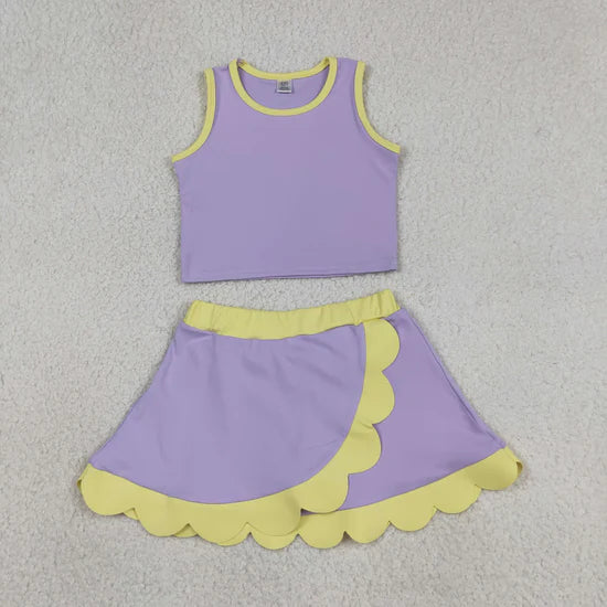 Sibling Baby Girls Sleeveless Vests Top Scallop Skirt Short Yoga Active Clothes Set