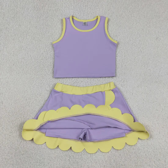 Sibling Baby Girls Sleeveless Vests Top Scallop Skirt Short Yoga Active Clothes Set