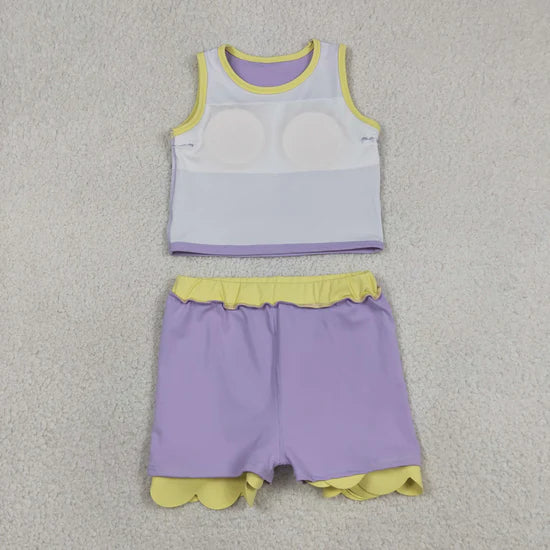 Sibling Baby Girls Sleeveless Vests Top Scallop Skirt Short Yoga Active Clothes Set