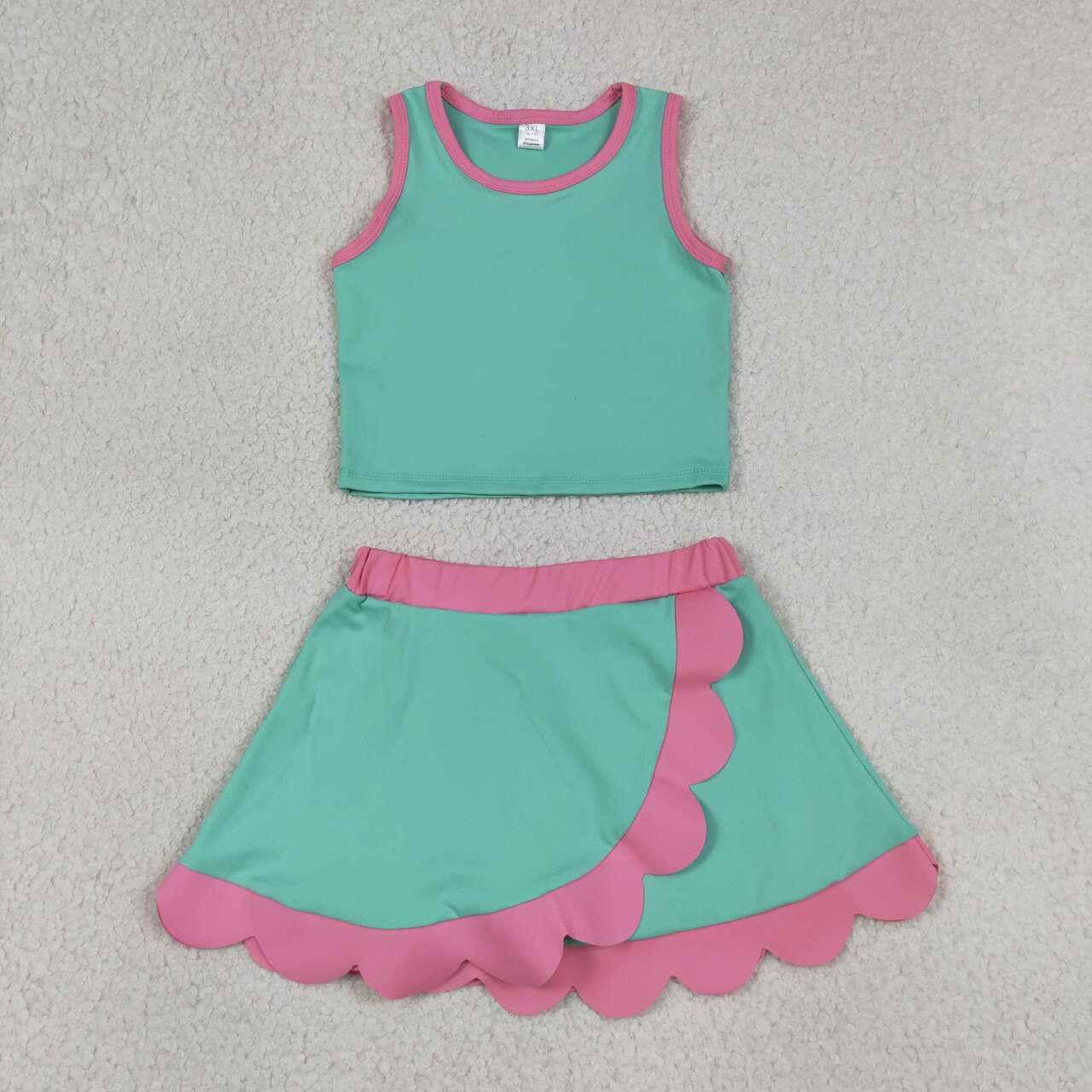 GSD4012 Mint & Pink Tank Top Scallop Edge Skort Girls Active Outfits