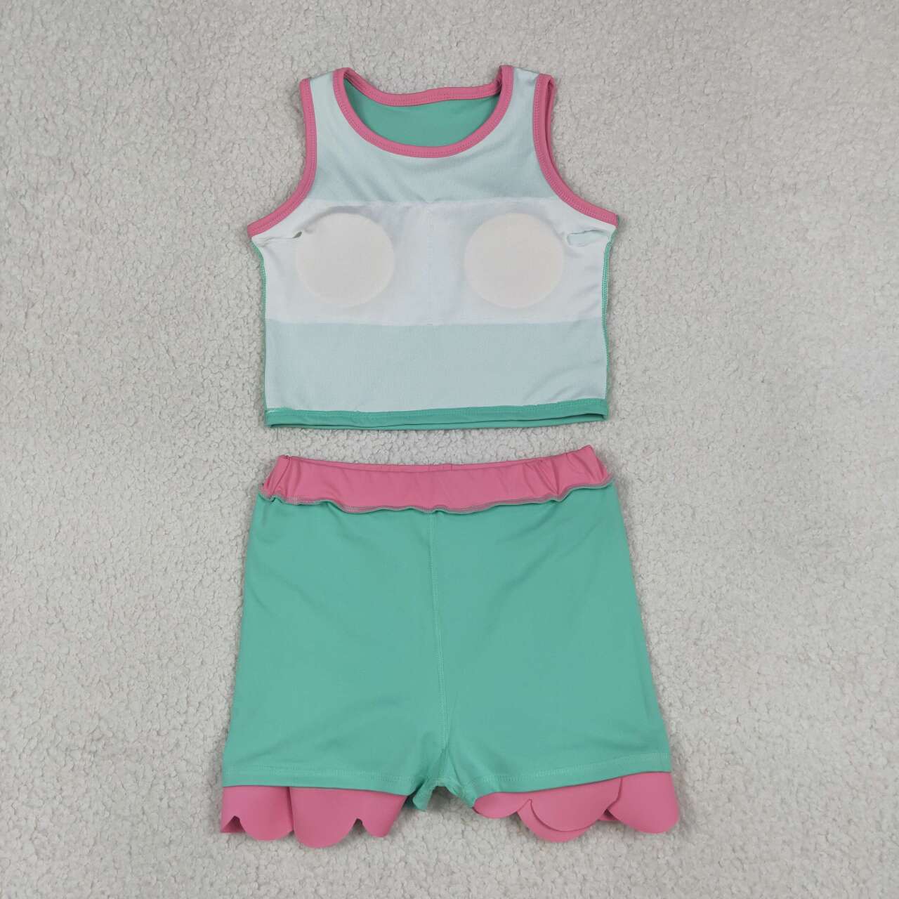 GSD4012 Mint & Pink Tank Top Scallop Edge Skort Girls Active Outfits