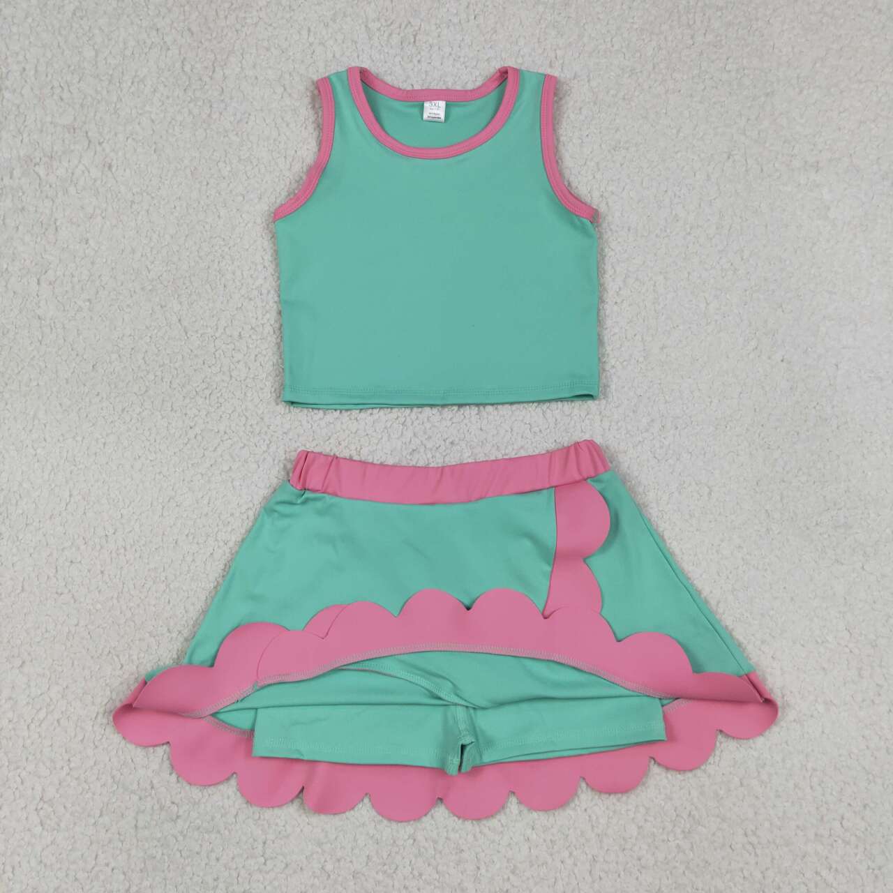 GSD4012 Mint & Pink Tank Top Scallop Edge Skort Girls Active Outfits