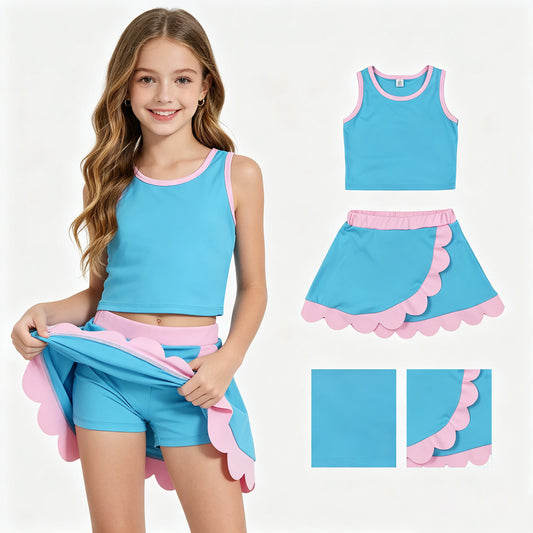 GSD4013 Blue & Pink Tank Top Scallop Edge Skort Girls Active Outfits