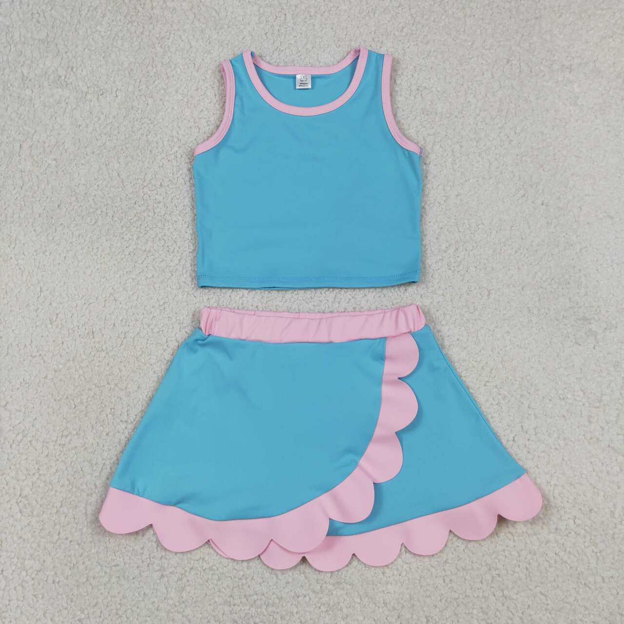 20 Solid Colors Tank Top Scallop Edge Skort Baby Girls Active Clothes Set Sisters Yoga Outfits