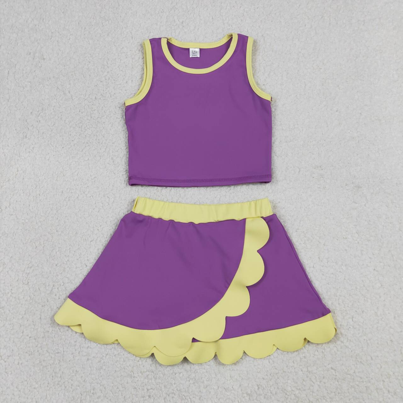 20 Solid Colors Tank Top Scallop Edge Skort Baby Girls Active Clothes Set Sisters Yoga Outfits