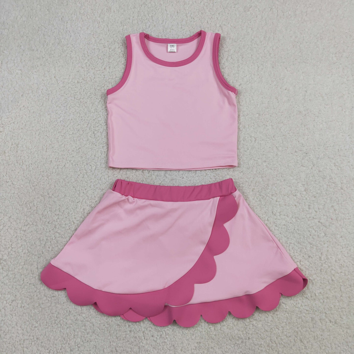 Toddler Girls Pink Scalloped Edge 2-Piece Set | Tank Top & Skort Active Outfit