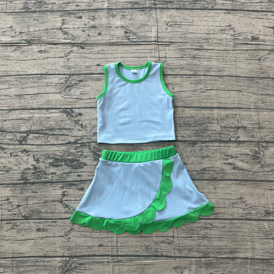 Preorder Kids Girls Light Blue & Green Scallop Active Skort Set