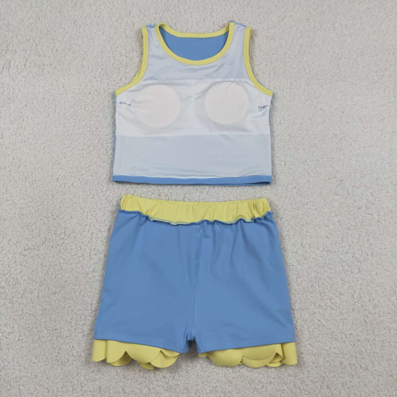 Toddler Girls Blue & Yellow Scalloped Edge 2-Piece Set | Tank Top & Skort Active Outfit