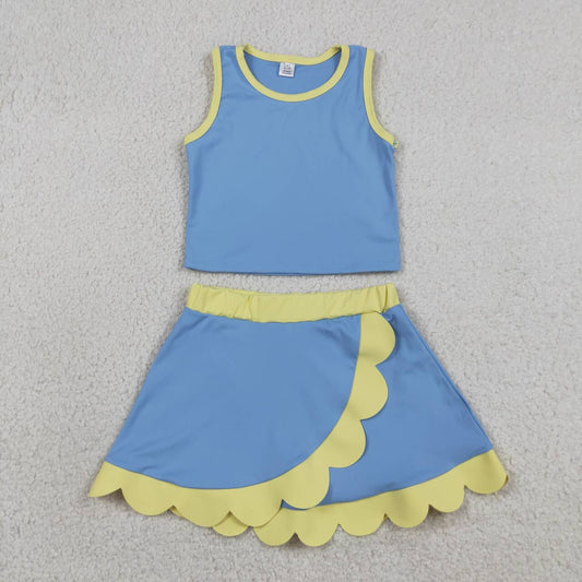 Toddler Girls Blue & Yellow Scalloped Edge 2-Piece Set | Tank Top & Skort Active Outfit