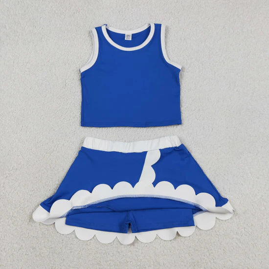 Sibling Baby Girls Sleeveless Vests Top Scallop Skirt Short Yoga Active Clothes Set