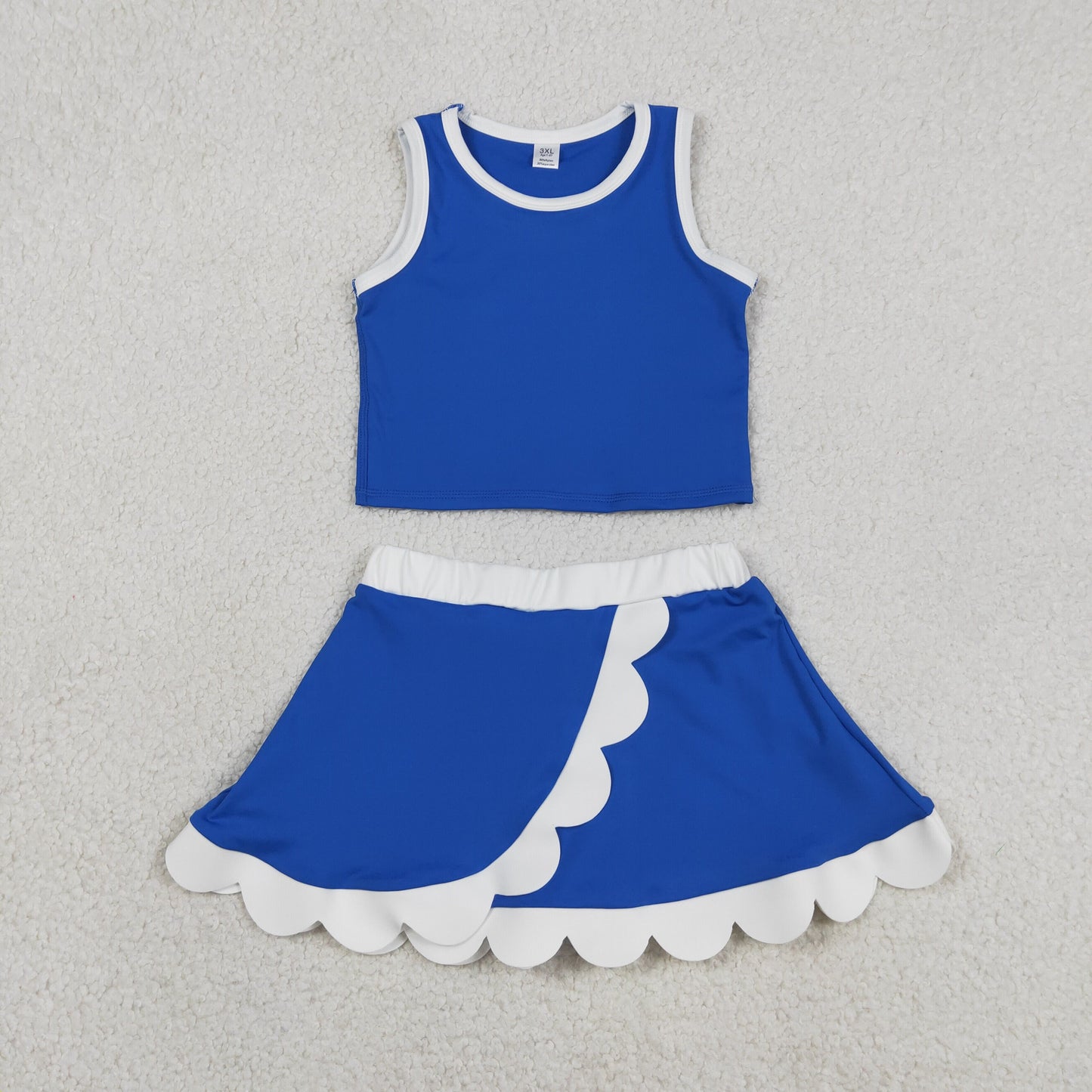 Toddler Sibling Kids Girls Royalblue With White Ruffle Dress & Skort Outfit Active Wear