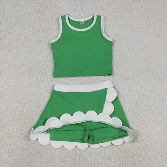 Sibling Baby Girls Sleeveless Vests Top Scallop Skirt Short Yoga Active Clothes Set
