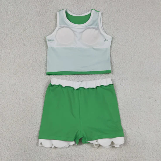 Sibling Baby Girls Sleeveless Vests Top Scallop Skirt Short Yoga Active Clothes Set