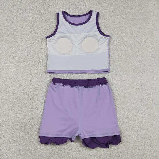 Sibling Baby Girls Sleeveless Vests Top Scallop Skirt Short Yoga Active Clothes Set