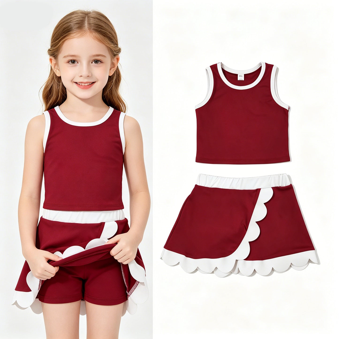 Toddler Girls Wine Scalloped Edge 2-Piece Set | Tank Top & Skort Active Outfit