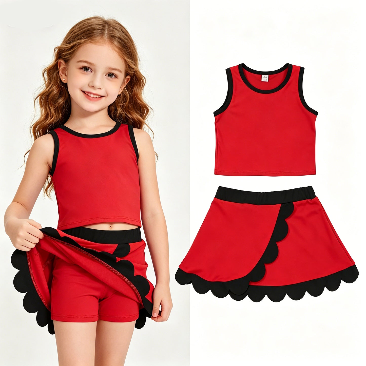 20 Solid Colors Tank Top Scallop Edge Skort Baby Girls Active Clothes Set Sisters Yoga Outfits
