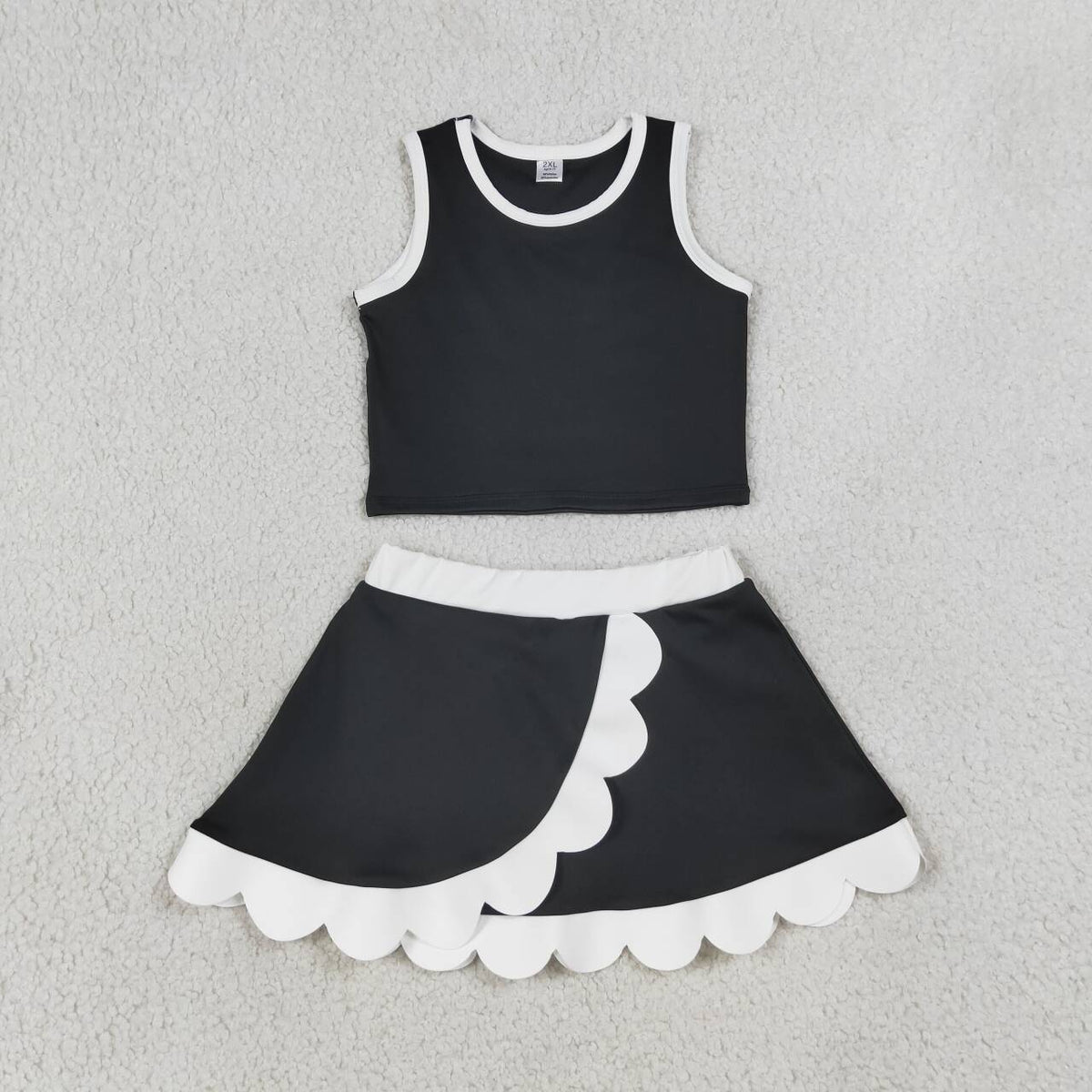 GSD4029 Black Top White Scallop Edge Skort Girls Active Clothes Yoga Outfits