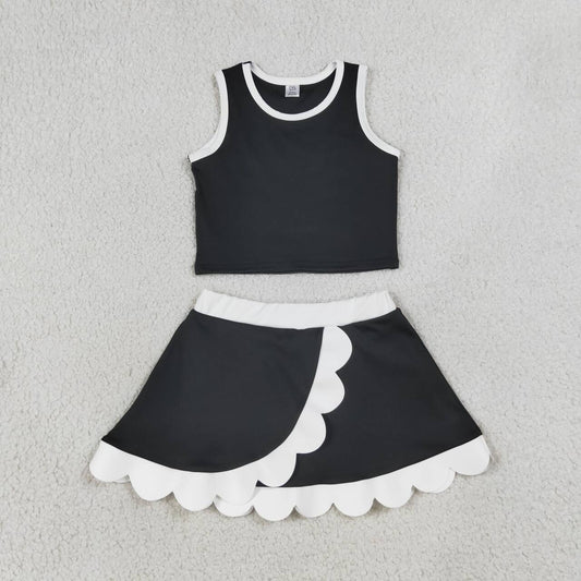 GSD4029 Black Top White Scallop Edge Skort Girls Active Clothes Yoga Outfits